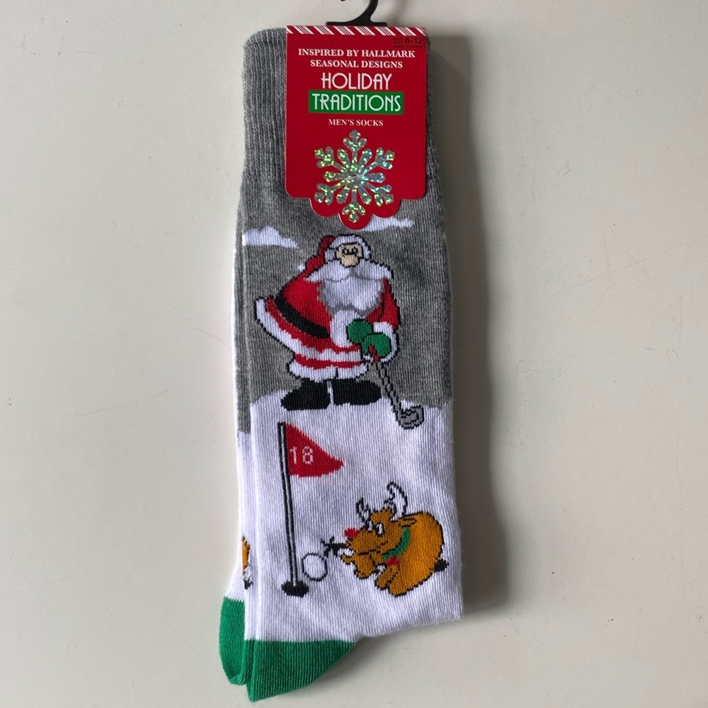 NWT Holiday Traditions Santa Golf Socks